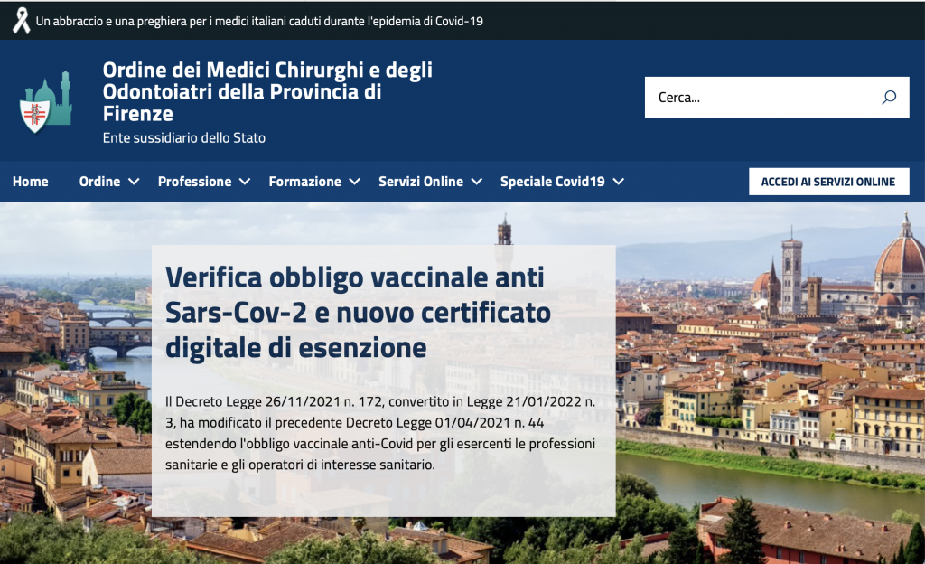 Il sito web dell' Ordine dei medici di Firenze