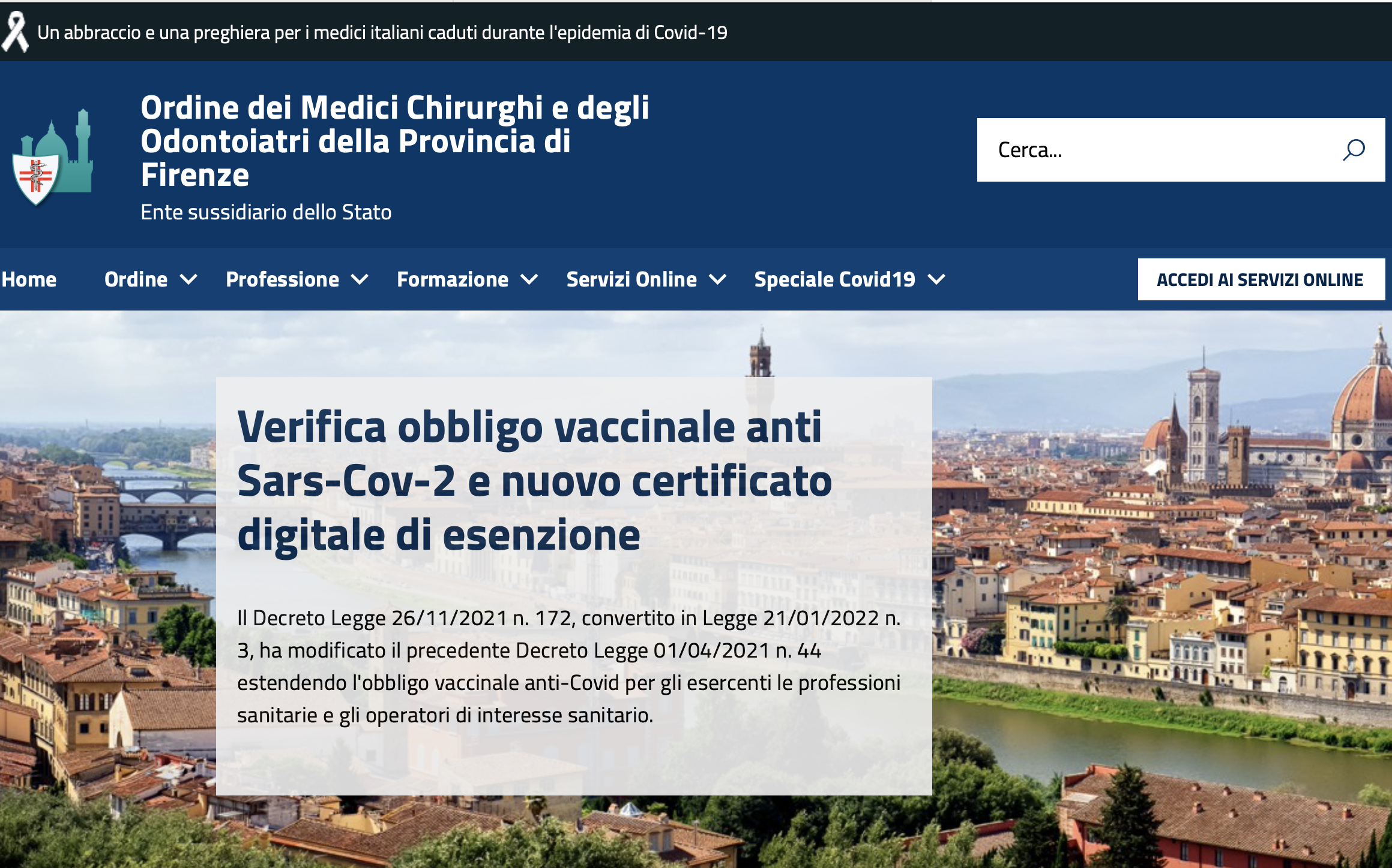Il sito web dell' Ordine dei medici di Firenze