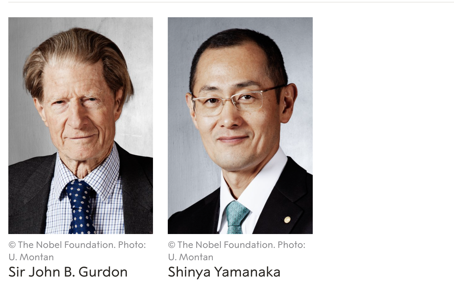 Foto dei Vincitori del premio Nobel per la Fisiologia e Medicina del 2012