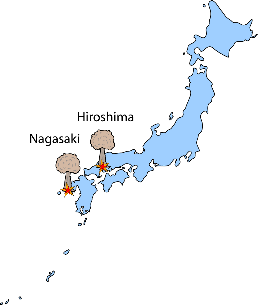 Mappa del Giappone che evidenzia le città di Hiroshima e Nagasaki